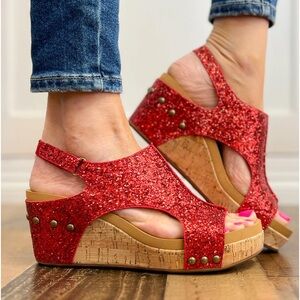 Corky’s Carley Wedge Shoes in Red Glitter Size 9
